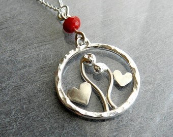 Bean Sprouts in Love Necklace, Sterling Silver  love charm. Abstract love symbol necklace
