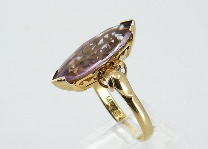 Antique Kunzite Ring 14ct Gold / Edwardian Marquise Cut Kunzite Gemstone / Dress Ring / Engagement Ring / Ring Size 7