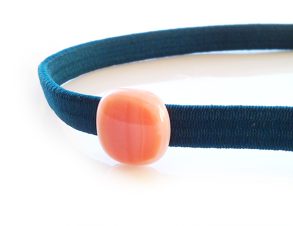 Blue Skinny Elastic Headband with Orange Cabochon Accessories Hair Fashion, Hair Band