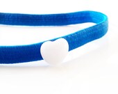 Blue Skinny Stretch Headband with White Heart Cabochon Hair Accessory