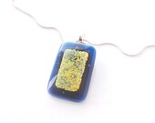 Necklace, Blue and Gold Dichroic Pendant, Fused Glass Jewelry