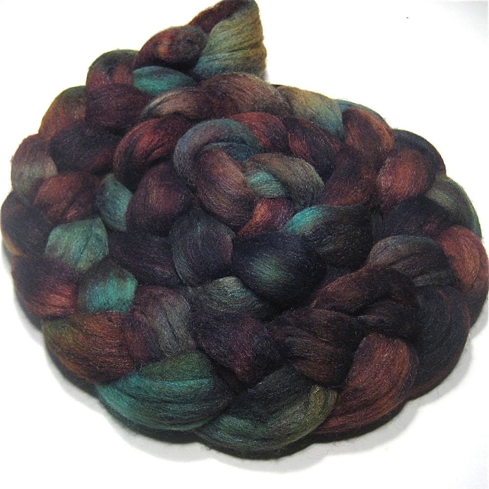 Polwarth & tussah silk roving 4.5 oz Ocean Driftwood - hand dyed spinning and felting fiber