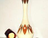 Mid Century Atomic LARGE Cream White Wood Ceramic Lamp Light