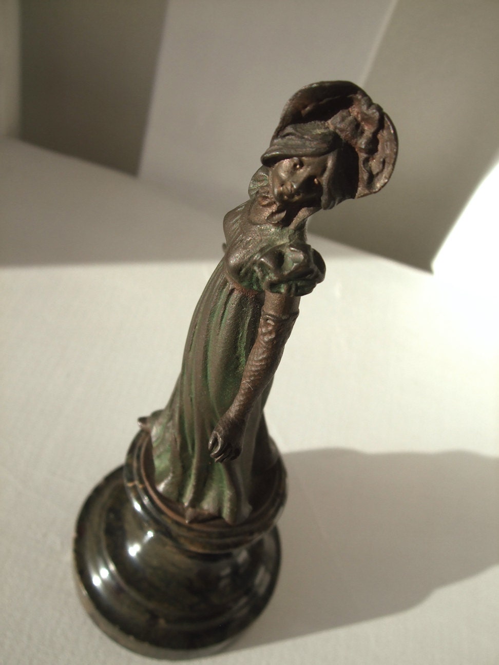 Antique Small Bronze Female Statue on Marble Base by dbronson2