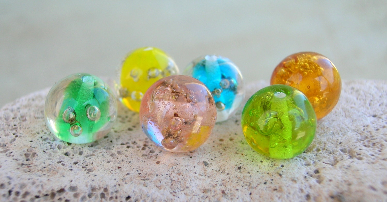 Lampwork Beads, Bubbles in Bright Spring Color Glass, Jewelry Supplies for Handmade Lampwork Jewelry