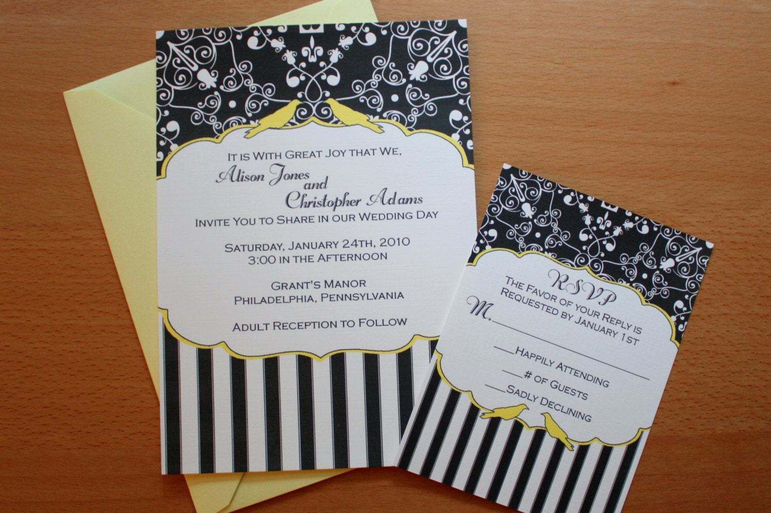Gothic Pin Stripes Wedding Invitation Set - Digital Design - Printable JPG