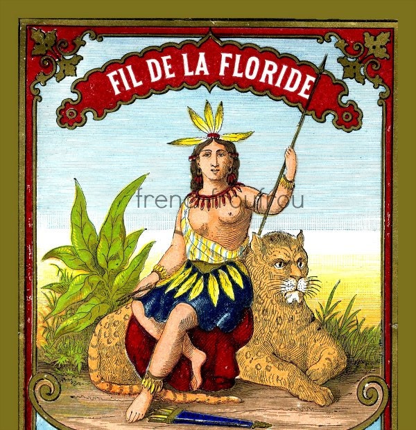 antique victorian french sewing label florida and tiger DIGITAL