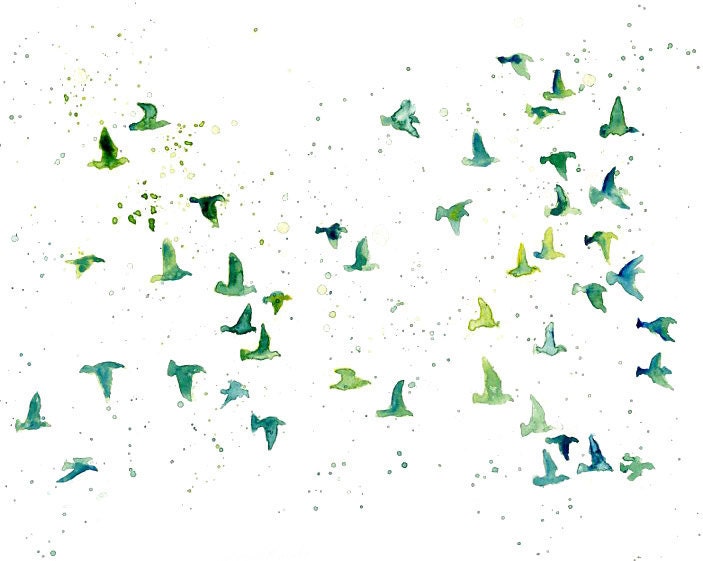 flock birds  -Watercolor-bird painting-Archival Print from my original watercolor painting 11x14 inch