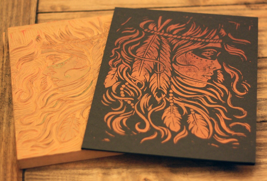 Burning Feather - Block Print