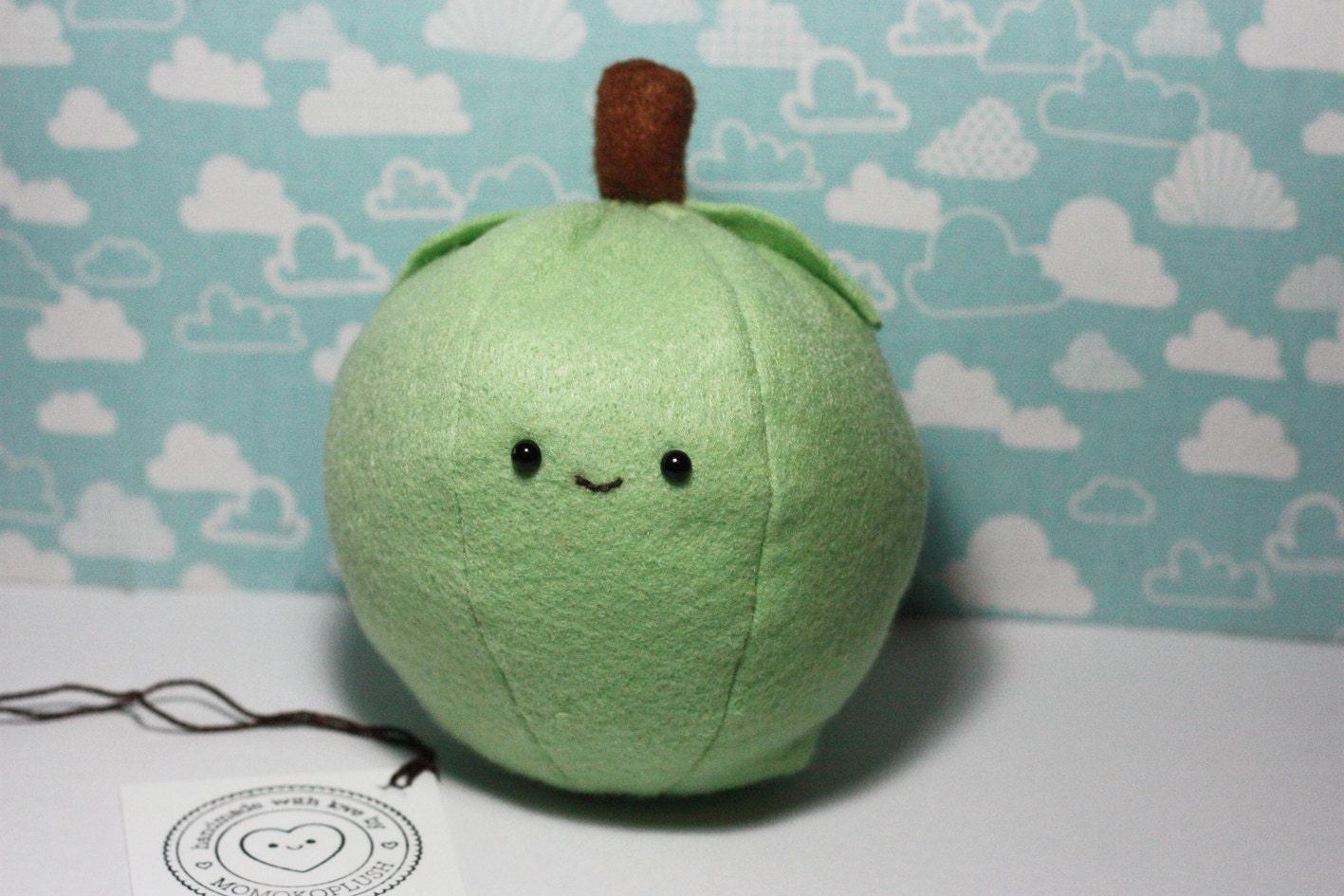 Handmade, felt, Kawaii apple plush with cute face