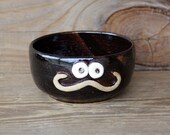 Hipster Mustache Cereal Bowl. Gifts for Him. Fun Snack Bowl. Handmade Pottery Black.