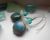 Annie's Ocean Earrings -- Gorgeous Porcelain Beads, Recycled African Glass, Vintage Glass & Handcrafted Sterling Silver Ear Wires