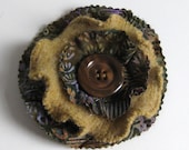 FLOWER PIN  - recycled brooch - wool brooch - tan brooch - batik brooch - flower brooch