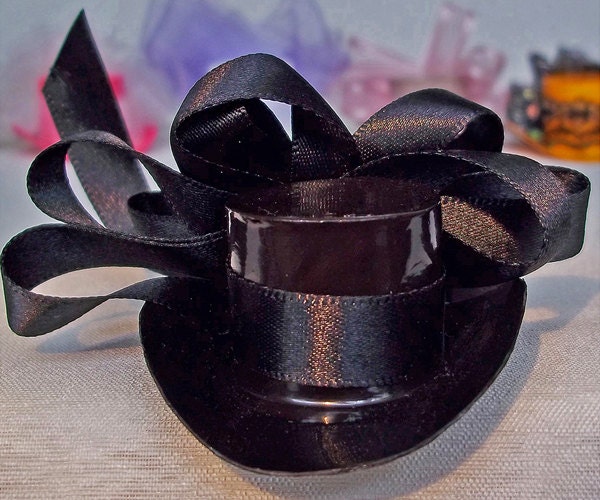 Mini Black Top Hat with Black Ribbon