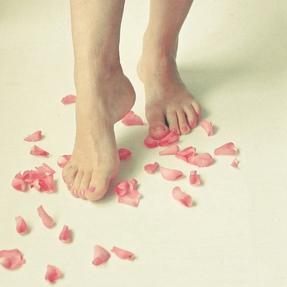 Tiptoe - Portrait photography, female figure, romantic art, rose petals, feminine decor, bedroom art 8x8 print