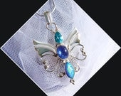 Tanzanite, Blue Topaz & Fire Opal - Butterfly- Necklace  DD 8725