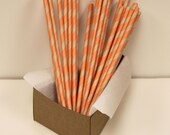 Brown Kraft and Orange Striped Paper Straws, 25 Straws with Diy Flags, Carnival Parties, Birthday, Weddings, Graduation