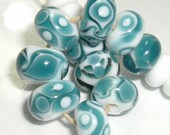 Blue/green and white lampwork glass bead set SRA P97