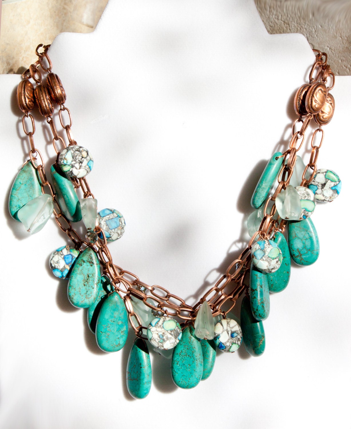 Howlite, Sea Glass, Copper, and Natural Stone Necklace