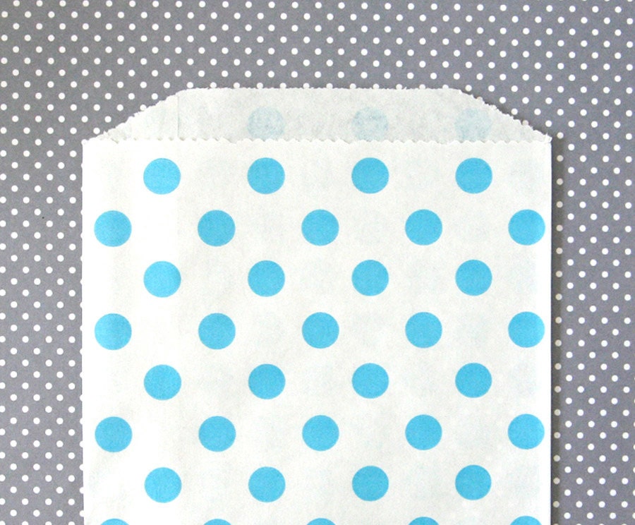 Blue Polka Dot Goody Bags / Favor Bags / Treat Bags (20) - 5 x 7.5 inches Il_570xn