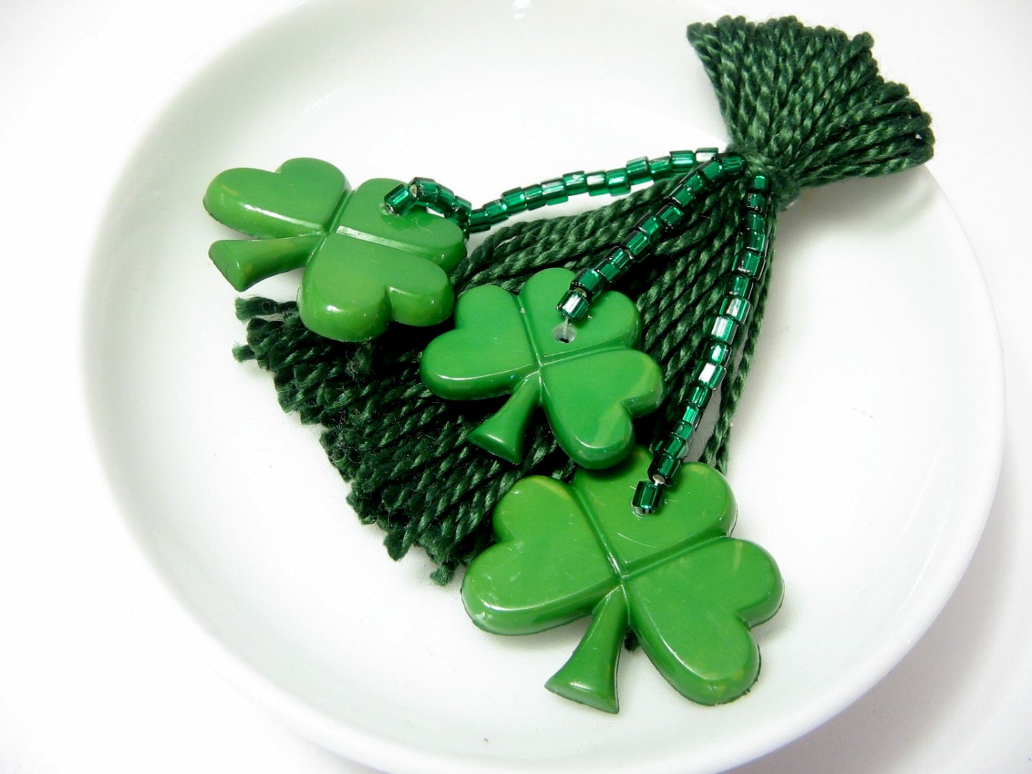 Green Shamrock Beaded Tassel St Patrick's Day