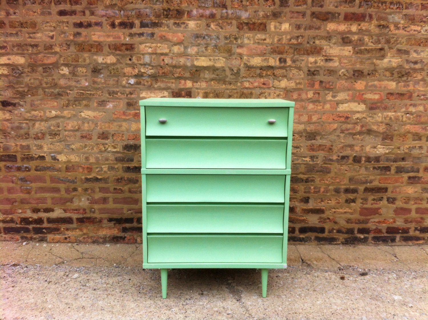 Mid Century Highboy In Minty Green