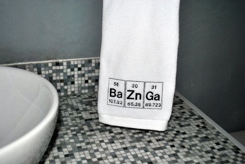 Bazinga Embroidered White Hand Towel- Periodic Table