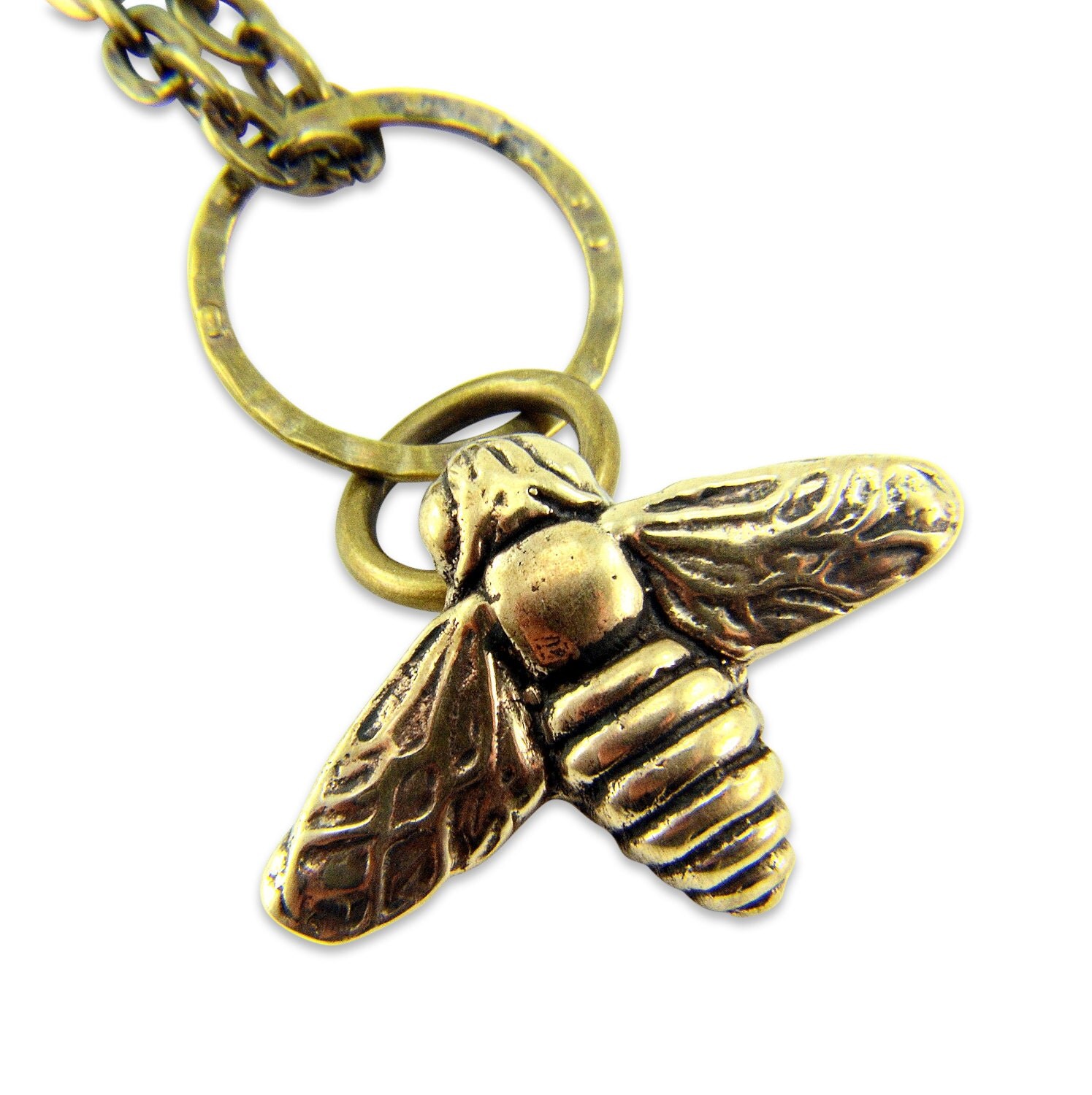 Bee Necklace Bronze Flying Honey Bumble Bee by GwenDelicious