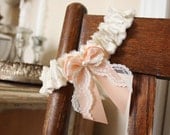 Silk Satin & Lace Bridal Garter -- Ivory and Peach - the Audrey Garter (Custom Colors Available) - Vintage Inspired Wedding Garter