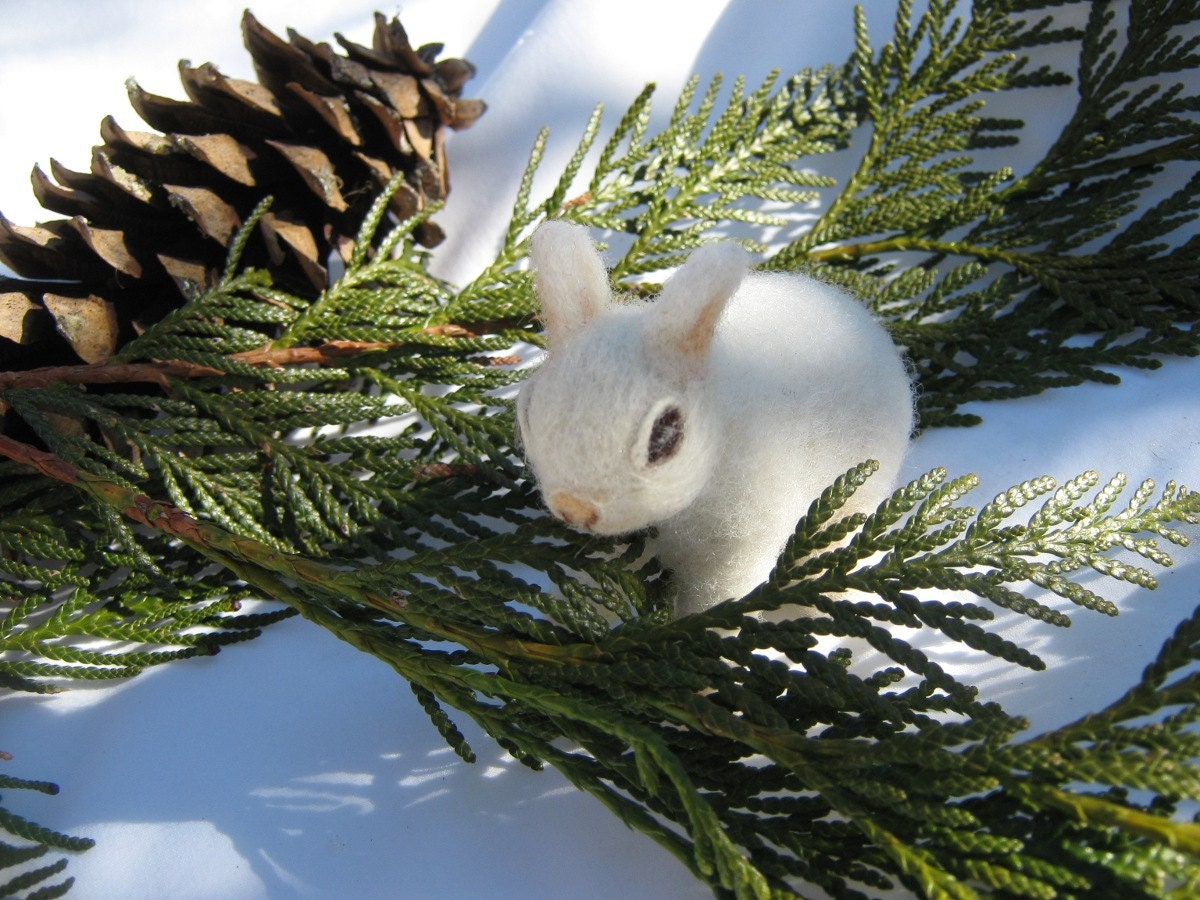 OOAK White Easter Bunny Rabbit  Needle Felted Soft Sculpture