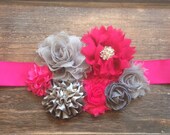 Hot Pink and Grey Maternity Sash--Photography Prop