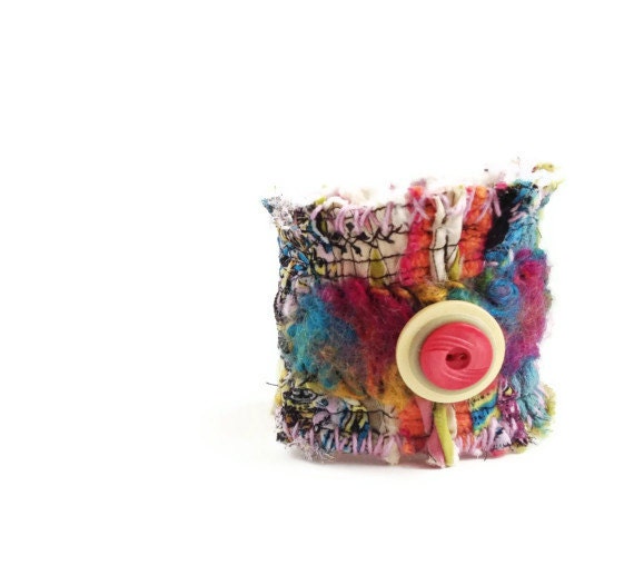 Whimsical Cuff Bracelet Festive Colors Valen One of a kind Gift UpCycled