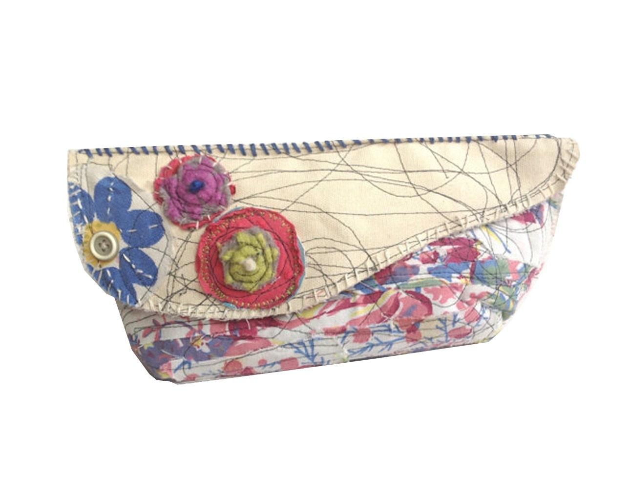 Artsy Floral Clutch Bag Upcycled in Pinks and Blues Mothers Day Gift