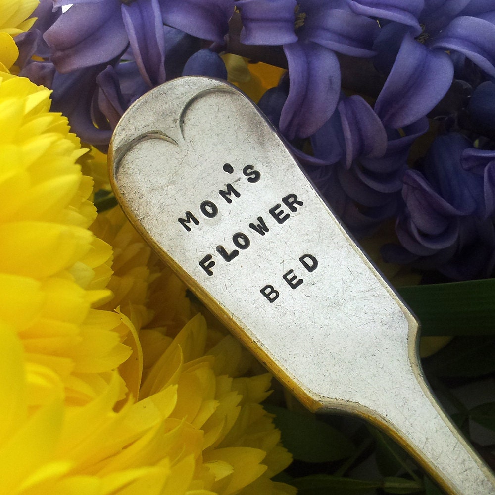 Garden Marker  - Custom hand stampd vintage Fork Quirky Plant Marker - Mom's's Flower Bed From GOOZEBERRY HILL