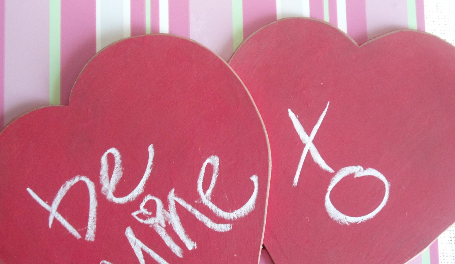 TWO Chalkboard Hearts Red Props Sign Weddings Table Sign Prop Photo Prop New Name Save the Date Just Married