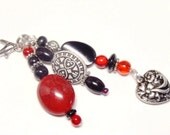 Heart Charm with Bold Red and Black Beads: Purse Charm, Zipper Pull, Key Chain