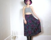 20% OFF VACATION SALE 80s Floral Print Rayon Pleated Full Skirt With Pockets (L/Xl)