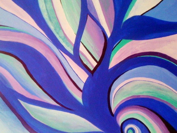 Womb -  fine art abstract painting 30x40 : watercolor, acrylic, modern,  floral, aqua, teal, blues, ocean, pastel, shell, wall art