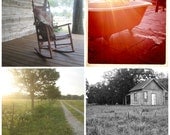 Farmhouse Set - fine art photographs set of 4 - clawfoot bathtub, farmhouse, rocking chair, porch, peace, relax, vintage,
