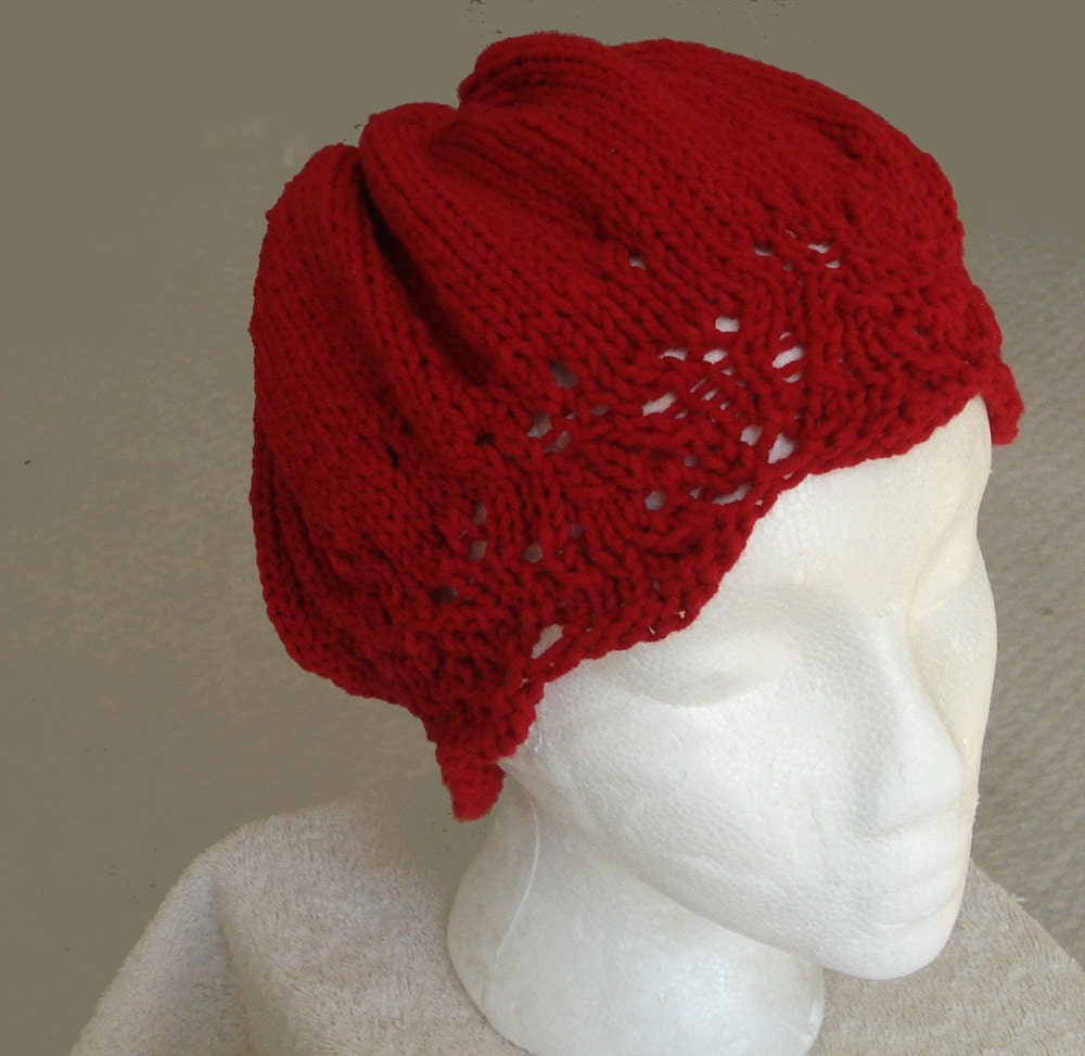 Knit Lace Edge Feminine Red Slouch Beret Hat