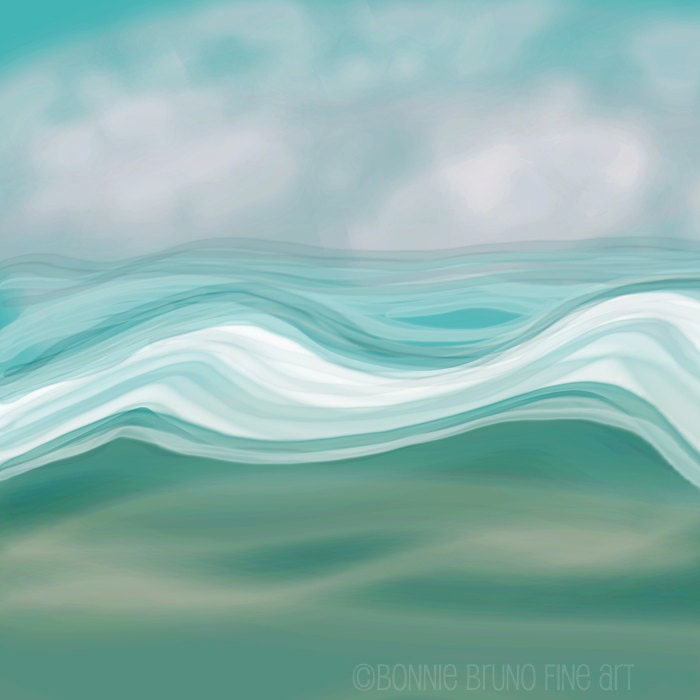 Digital Painting 20x20 Abstract Print - Pacific Paradise - aqua turquoise teal - bbrunophotography