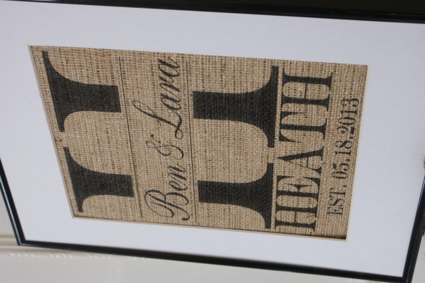 Rustic and Modern Wedding Burlap Artwork
