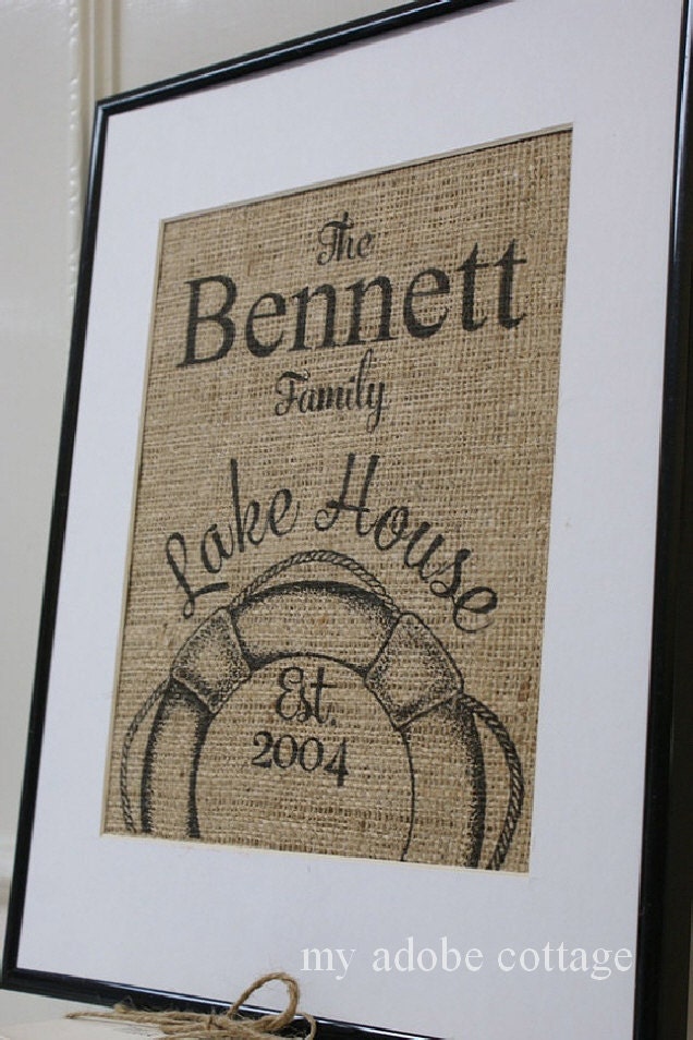 Personalized Lake House Burlap Artwork