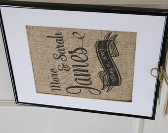 Original Personalized Wedding Burlap Artwork.