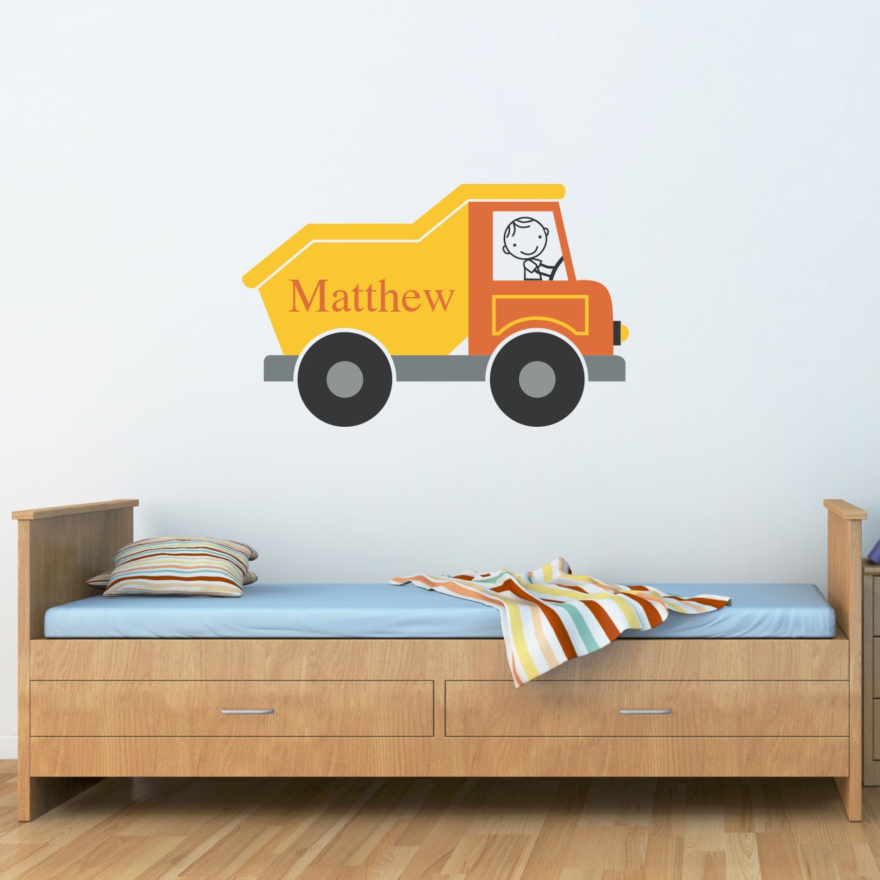 Dump Truck Decal - Boy & Personalized Name Vinyl Wall Art - Children Wall Decals