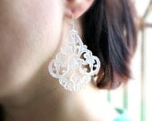 White Earrings Filigree Earrings Statement Jewelry Vintage Lucite Sterling Silver, Pure