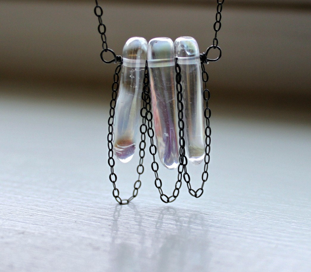 Clear Quartz Spike Necklace, Oxidized Sterling Silver, AB Quartz Crystal Daggers, Modern Gemstone Necklace, Mystical