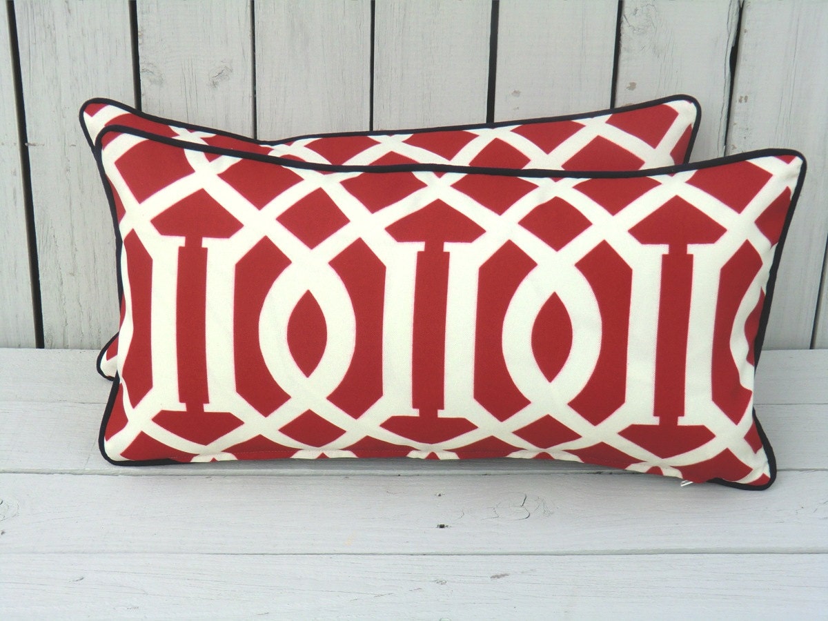 Red imperial trellis lumbar cover, red outdoor pillow cover 21x11, trellis outdoor lumbar, red oblong pillow, imperial trellis pillow