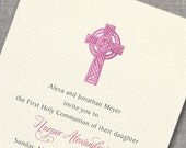 Made-to-order Communion Confirmation Baptism Christening Invitation - Celtic Cross Violet