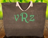 Chocolate Brown Jute Burlap Tote Beach Bag Purse Personalized Monogram  Bridesmaid Bride Birthday Teacher Graduation